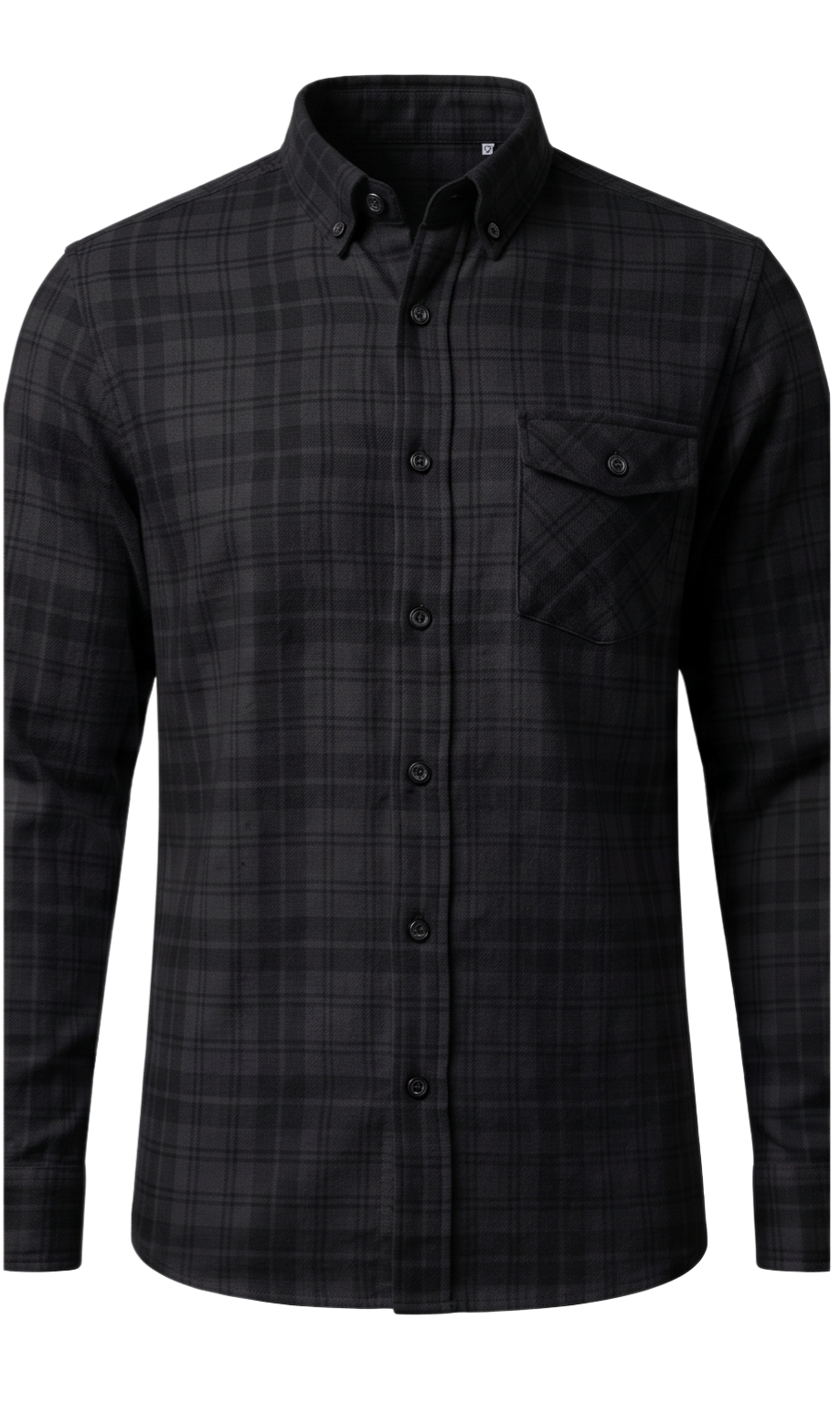 Black check shirt on a plain background